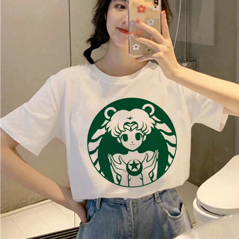 Sailor Moon Harajuku Ullzang, женские футболки, корейский стиль, футболка 90 s, графическая, милая, эстетическая футболка, забавные, кавайные, женские футболки - Цвет: 6575