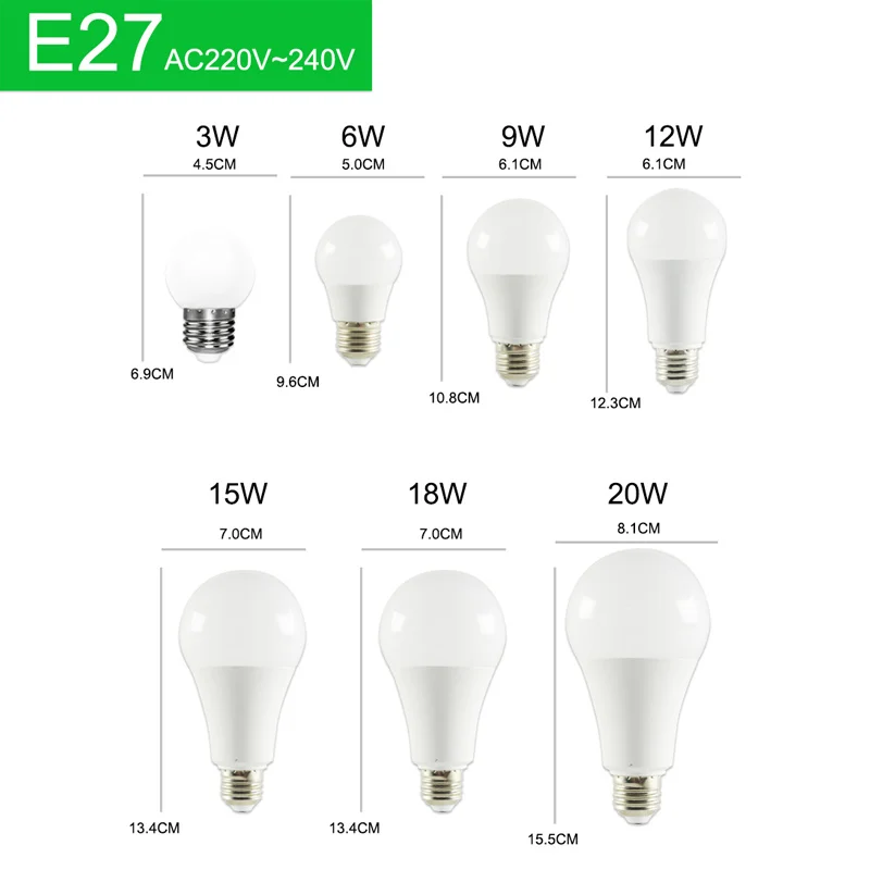 = K) = 10 шт. светодиодный лампы с регулируемой яркостью лампы E27 E14 AC220V 240V светильник лампа реального Мощность 20 Вт 18 Вт 15 Вт 12 Вт 9 Вт 5 Вт 3 Вт лампада светодиодный Bombilla