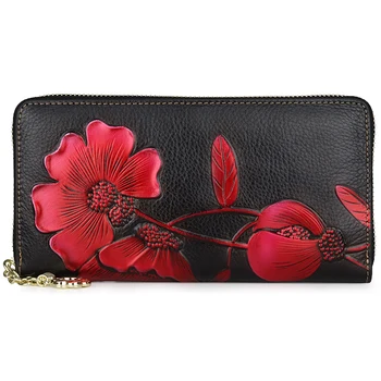 

Luxury Women Wallet Lady Purse Long Genuine Leather Female Purses Fashion Real Leather Embossing Floral Women’s Wallets
