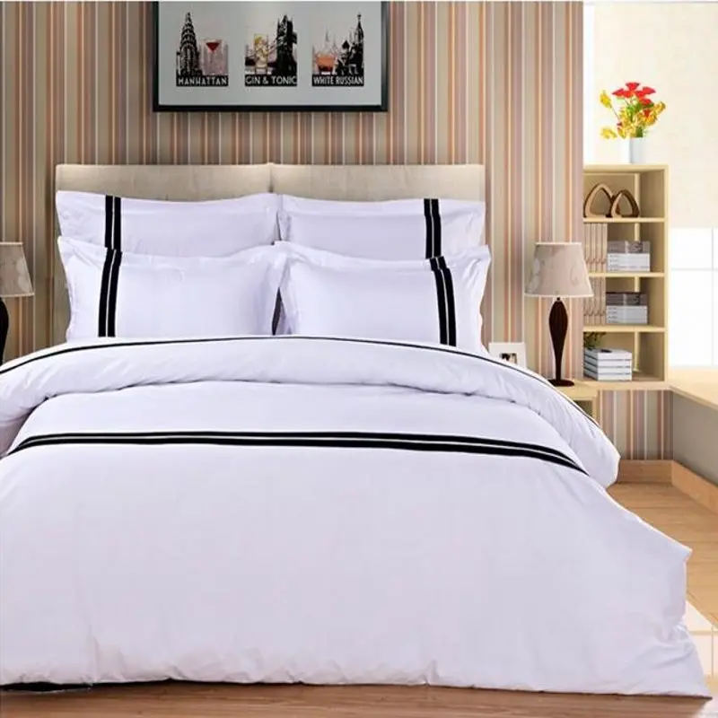 Fashion Hotel Bedding Set White 4pcs Black Stripe Duvet Cover Pure Fashion Hotel Bedding Set White 4pcs Black Stripe Duvet Cover Pure Color Bedclothes Bed Sheet Cotton Home Textile Queen King In Sets From