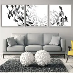 Настенные панно для Гостиная абстрактная картина холст Nordic рыбий черный, белый цвет стены Книги по искусству Плакаты и принты абстрактный