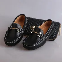 Size 26 35 2016 Autumn Boys Genuine Leather Loafers Children Flat Slip On Casual Black Formal