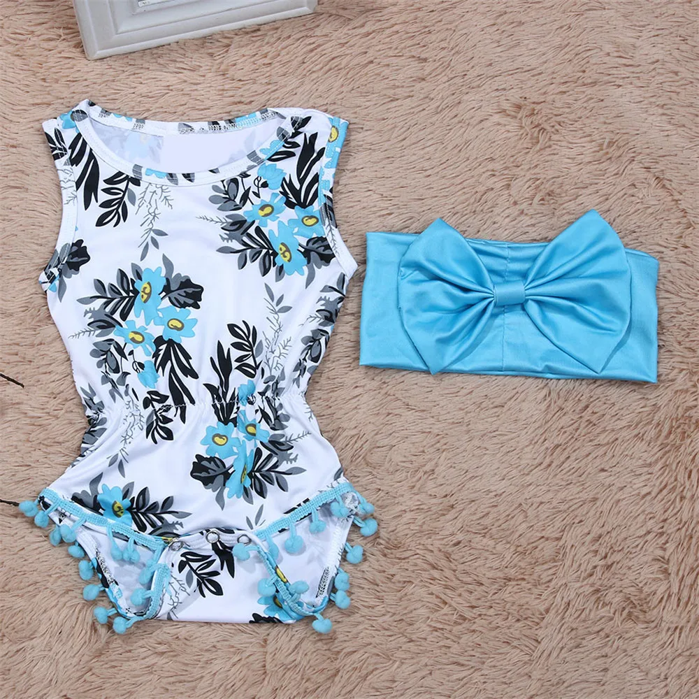 

Infant Baby Girls Clothes 2019 Summer Newborn Baby Rompers Toddler Girl Flower Print Playsuits Clothing Kid Blue Jumpsuit Outfit