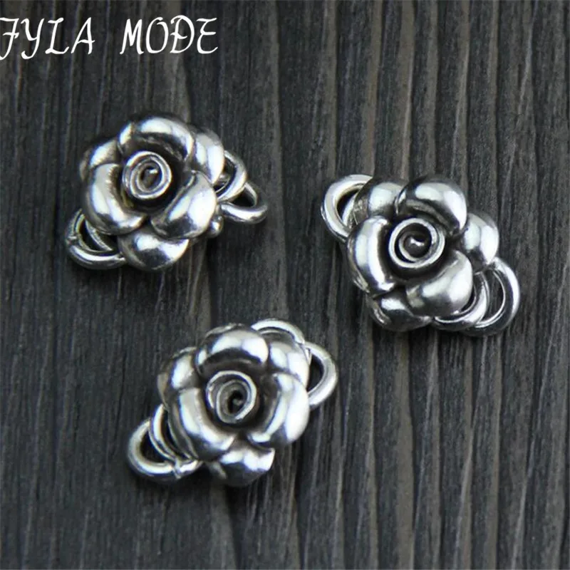 

Fyla Mode 16.33MM 925 Antique Thai Silver Connector Charms Flower Jewelry Accessories Diy Handmade Jewelry Findings 3.45G 1PCS