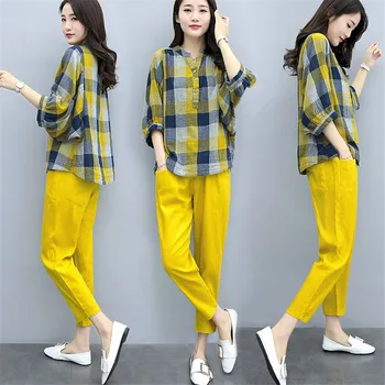 

Plaid 2 Piece Set Outfits Women Fashion Festival Matching Co-ord Set Plus Size Top and Pant Suits 2019 Summer Designer Clothing