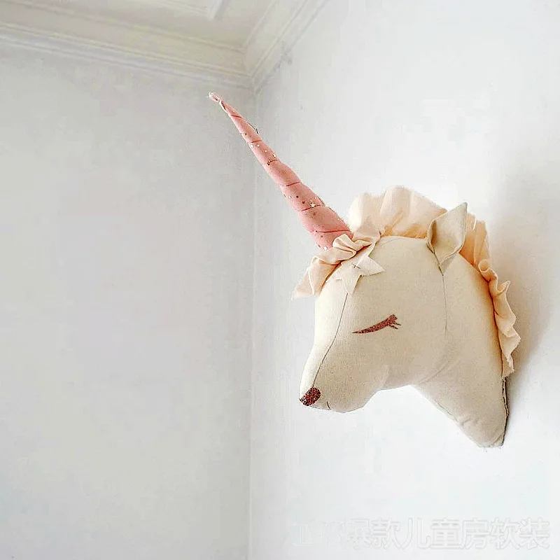 Montagens da Parede da Decoração da Parede da Cabeça dos Cervos Arte da Parede Quarto dos Miúdos Brinquedos Unicórnio Animal Cabeça Nórdico 3d Pendurado Decoração Dropshipping 3 Material de parede de pelúcia