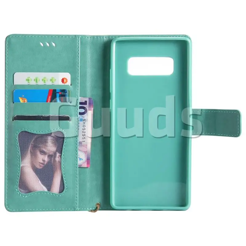 Luminous Flower Girl Cat Leather Wallet Case for Samsung Galaxy Note 8 - Green