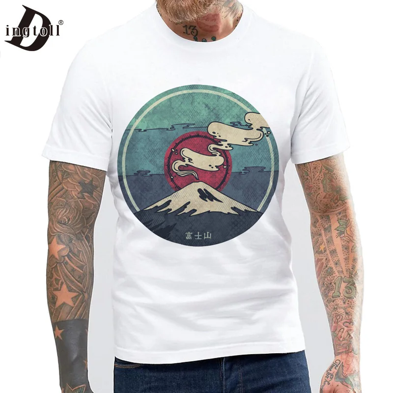 

Dingtoll Japan Style Pattern Fujiyama Printed T-shirt Harajuku Tee shirts MTE29
