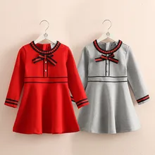 Платье с круглым вырезом для малышей Новая Осенняя детская одежда для девочек детское платье с бантом