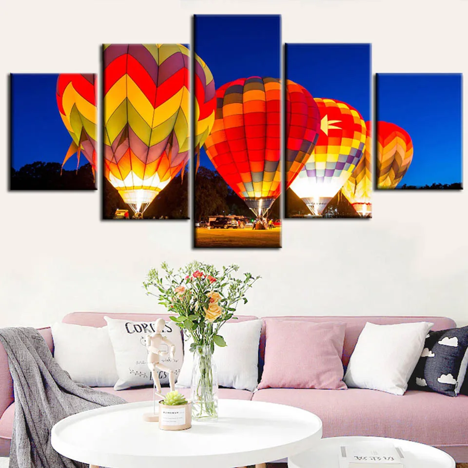 

Canvas Picture Printing Type 5 Piece Hot Air Balloon Painting Living Room Wall Art Poster Framework Home Decorations Wall Decor