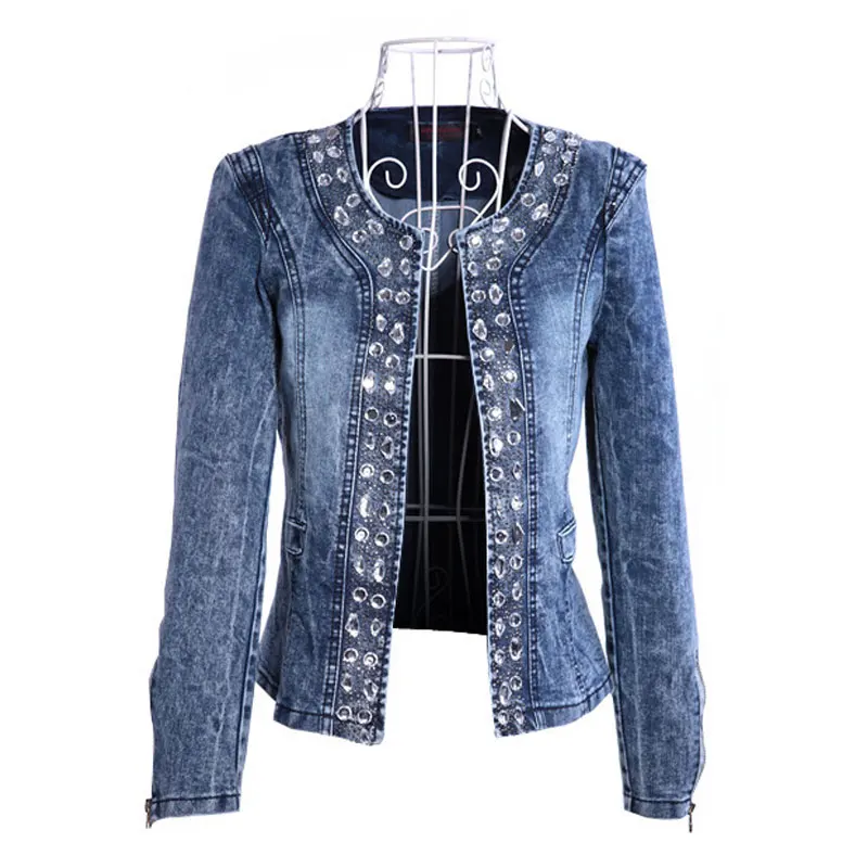 HEE GRAND/джинсовые куртки для женщин Chaqueta Mujer, осенняя джинсовая куртка Casaco, женская тонкая короткая верхняя одежда с кристаллами размера плюс S-4XL WWJ920 - Цвет: as pic
