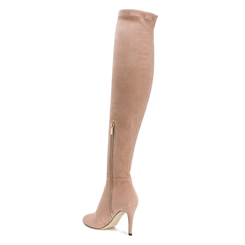 Otoño 2018 Tacones Mujer Zapatos Fsj Botines Sobre Botas Suede Fsj01 Redonda Finos 39 Rodilla Moda Suave Punta fsj02 Invierno Casual Albaricoque EqtSZ