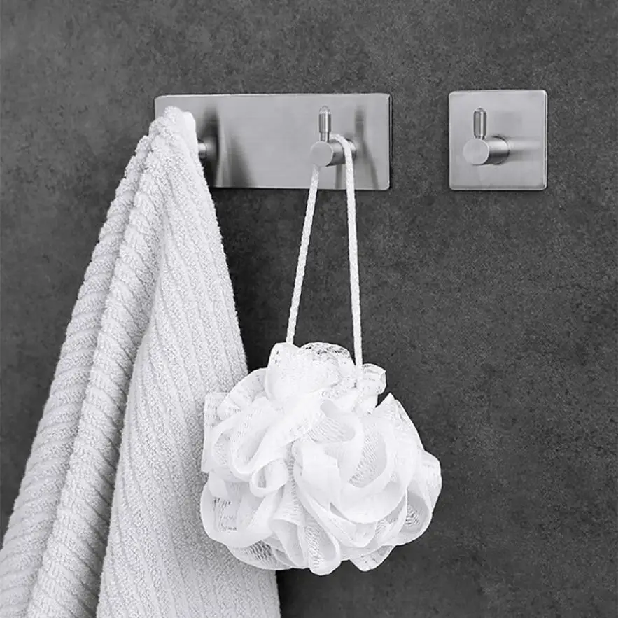 

3kg Self Adhesive Wall Door Back Hooks Heavy Duty Stainless Steel Clothes Hanger Bathroom Kitchen Towel Rustproof Hook