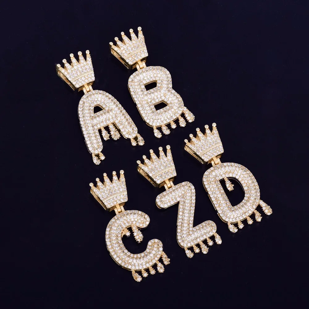 Заказная цепочка с буквами и капельными инициалами в виде короны и подвески для мужчин и женщин золотого цвета, кубический циркон, ювелирные изделия в стиле хип-хоп