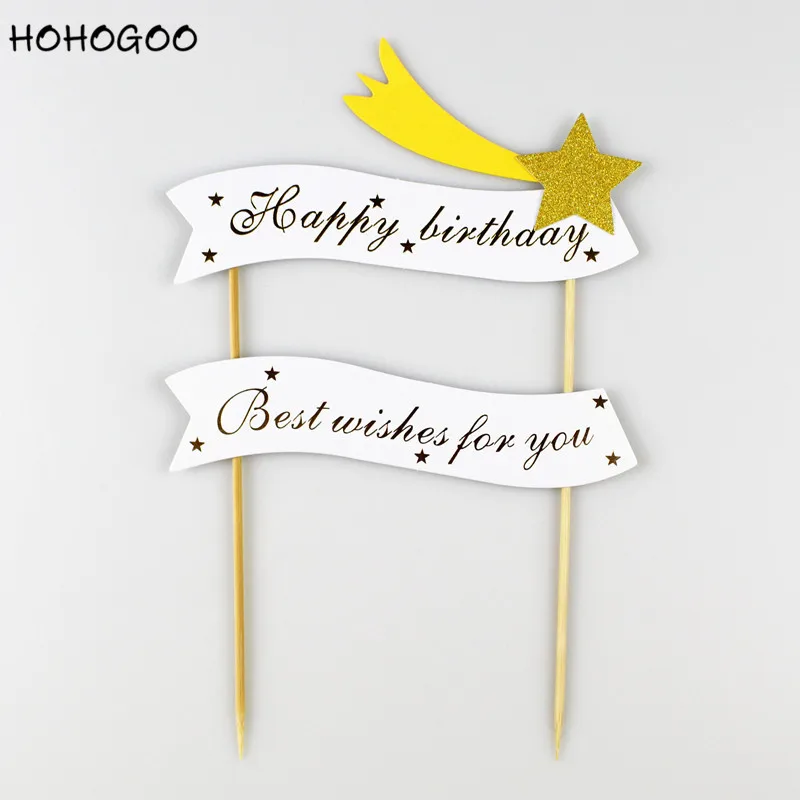 

HOHOGOO 3pcs Happy Birthday Letter Star Pattern Cake Topper Baby Shower Birthday Party Cupcake Dessert Toppers Baking Supplies