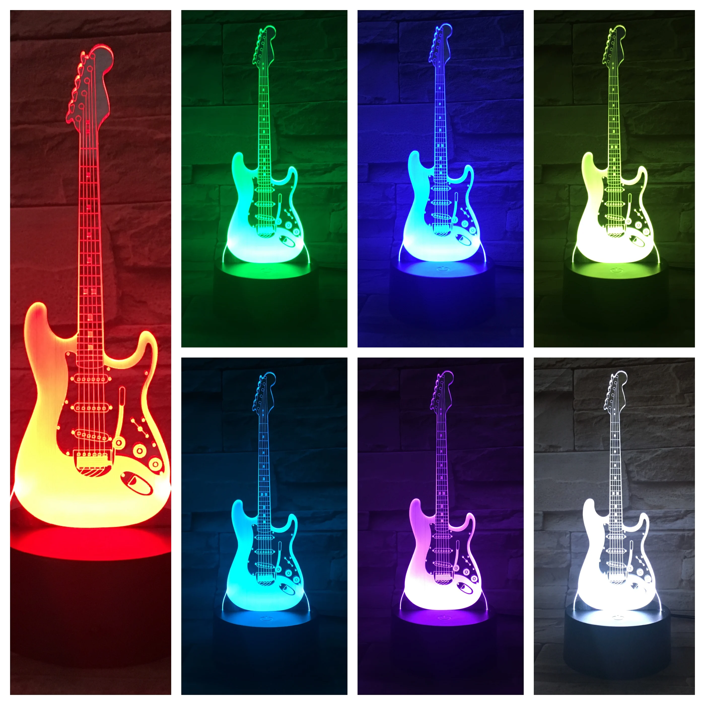 Бас-гитара настольная лампа прикроватная многоцветный RGB для мальчиков Дети Детские подарки музыкальный инструмент атмосферу Usb