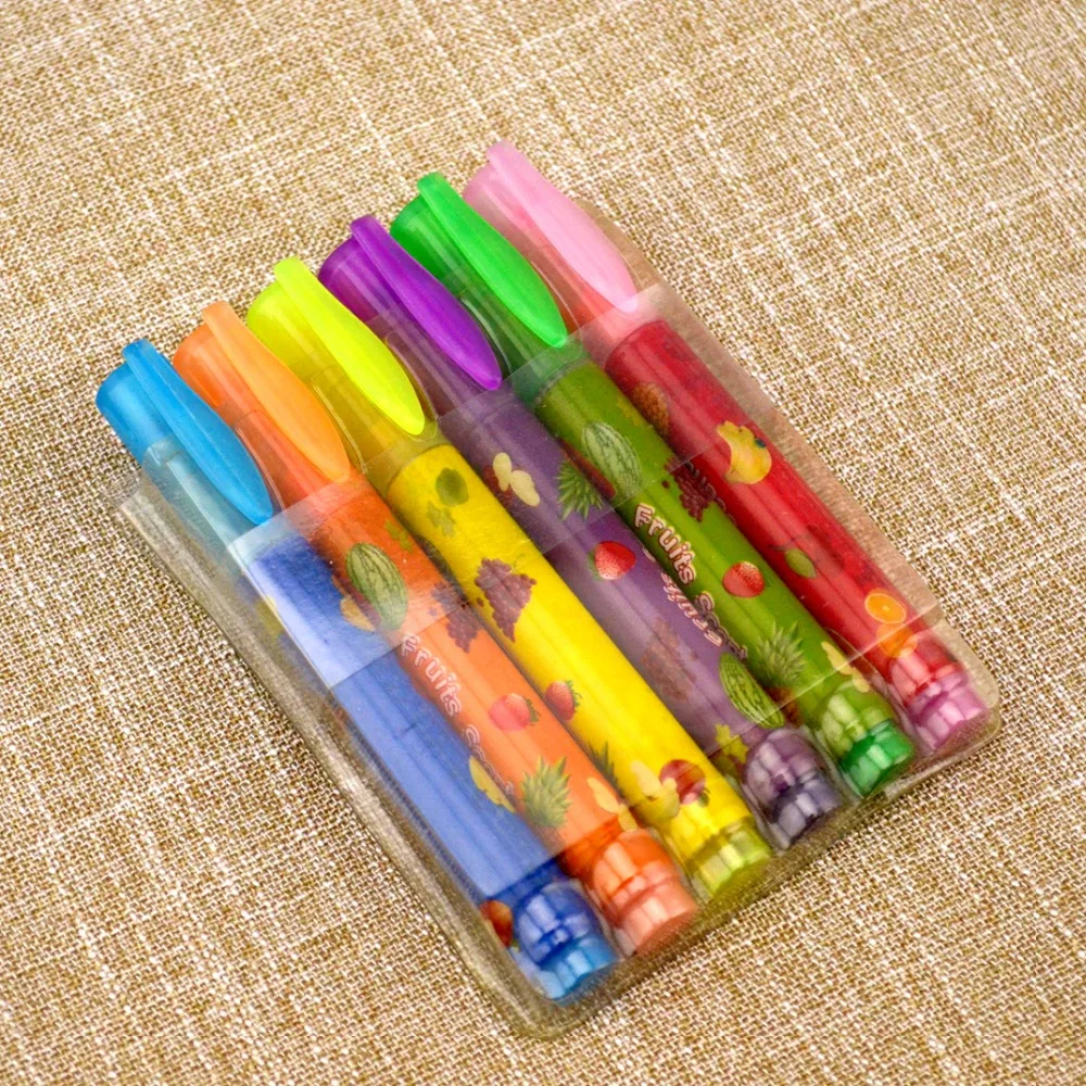 6 color/Lot Water color pen brush Rainbow stripe Marker Highlighter for