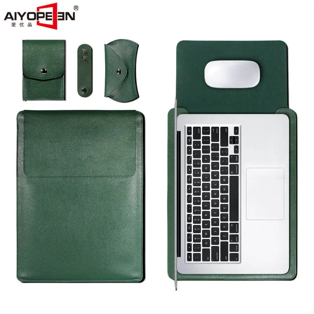 Aiyopeen чехол для Macbook Air 13 12 11 Pro 13 15 чехол, универсальный ноутбук сумка рукав блокнот, ПУ искусственная кожа сумка для Macbook Pro Чехол - Цвет: Green
