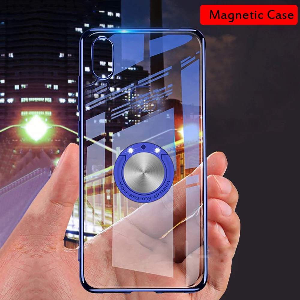 

Transparent Magnetic Phone Case For iPhone X XR XS Max 8 7 6S 6 Plus Luxury Cover Finger Ring Adsorption Business Clear PC Cases