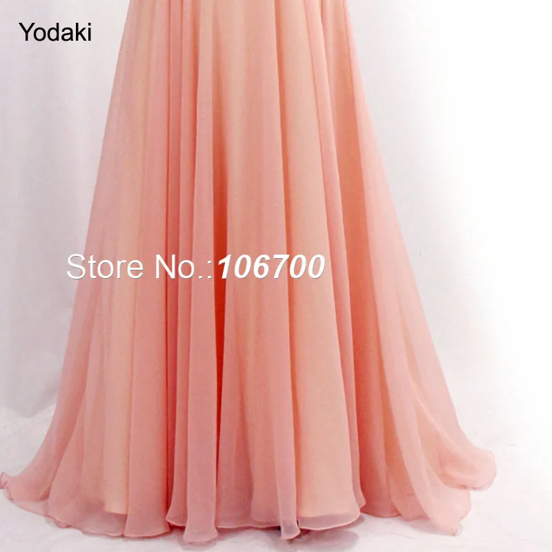 Arabian Style Crystal Beading Evening Dresses Full Length Sleeve Black Illusion High Neck Chiffon Prom Gown 1122 - Цвет: peach