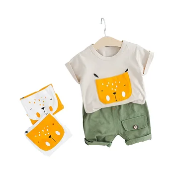 

Boys summer new fashion Korean short-sleeved boy casual suit cartoon printing cotton T-shirt + shorts two-piece casual suit