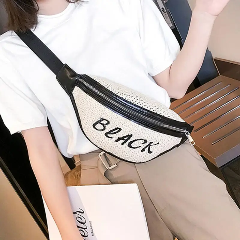 Женская Соломенная поясная сумка-пояс с регулируемым ремнем сумки рюкзак карманы