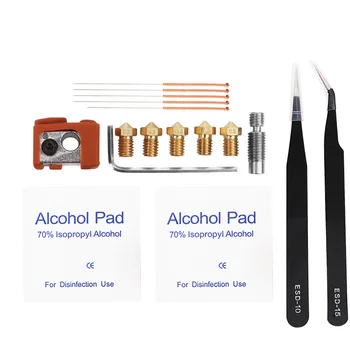 

3D printer V6 heating block silicone sleeve +1.75mm nozzle + throat tweezers wrench cleaning drill