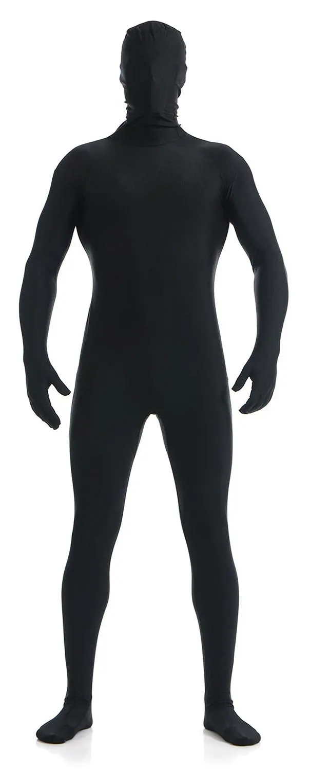 Черный костюм Zentai для мужчин и детей боди с капюшоном из лайкры маской комбинезон