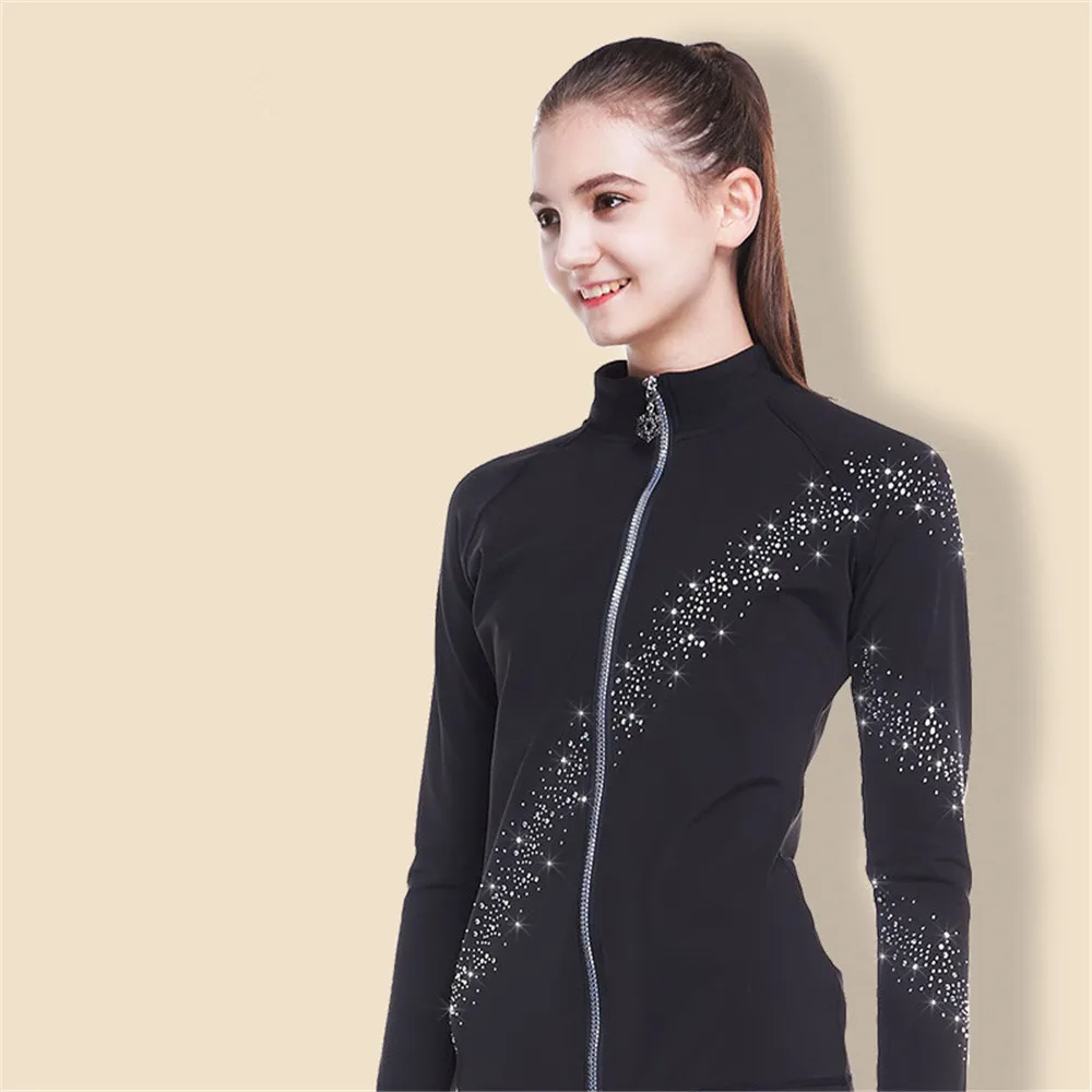 LIUHUO Ice Figure Skating Jacket Pants Women Boy Girl Trousers Roller Top Black Spandex Stretchy Training Competition Teens Kids