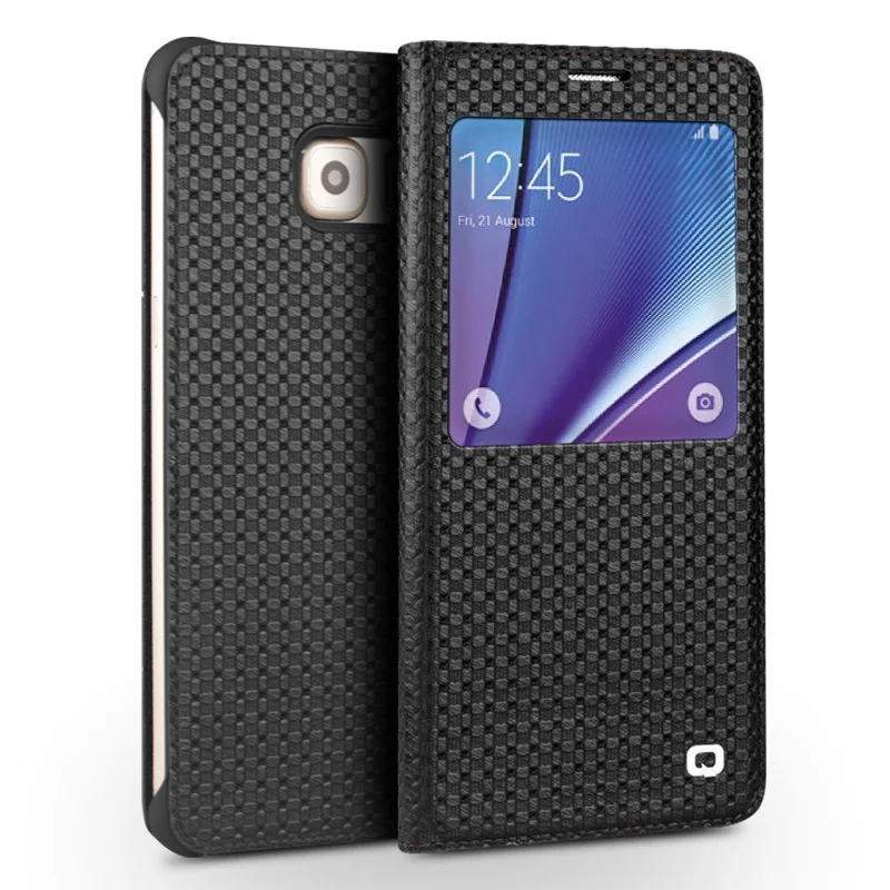 imágenes para Casos de teléfono de Samsung Nota 5 N920 Caso Rejilla QIALINO Genuino Cuero Smart View Case para Samsung Galaxy Note5 SM-N920 imágenes para Casos de teléfono de Samsung Nota 5 N920 Caso Rejilla QIALINO Genuino Cuero Smart View Case para Samsung Galaxy Note5 SM-N920