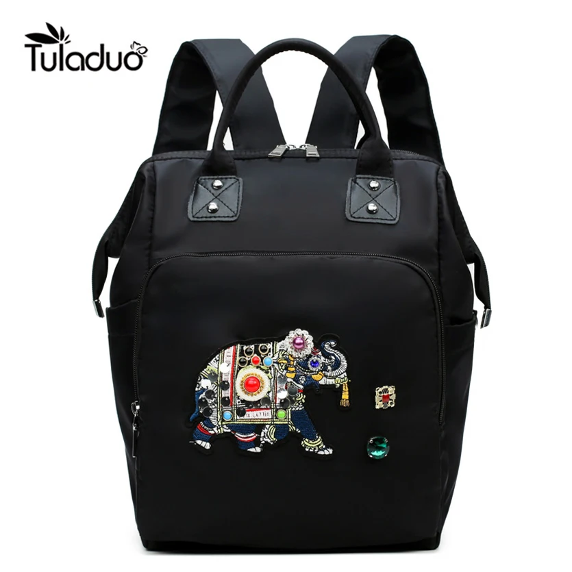 

Brand 2019 Women Large Big Backpack Fashion Solid Color Oxford Backpacks Embroidery Elephant Waterproof Bags Travel Daypack