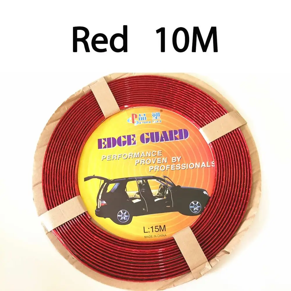 Декоративная полоса "U" 3D для межкомнатных дверей автомобиля, антиколлизия, 6 мм, автомобильный Стайлинг, хромированная формовочная отделка, полоски, красный, синий, серебристый, черный - Цвет: Red x10M
