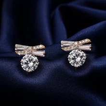 Одежда высшего Качества Кубического циркония фианит, циркон, кристалл серьги с бантиком серьги из белого золота Цвет/желтое золото Цвет покрытием