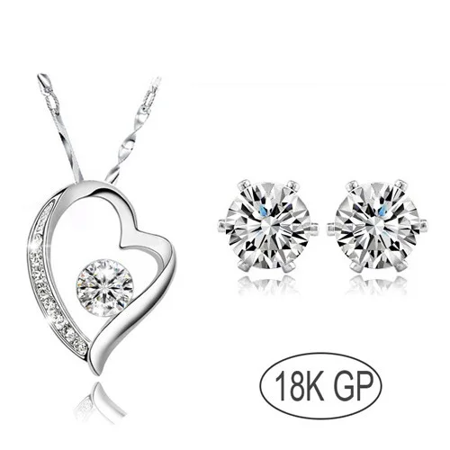 

Lovely gift Free Shipping Promotion Fashion Bridal White gold Zircon Rhinestones float Heart Pendant Necklace Earring jewelryset