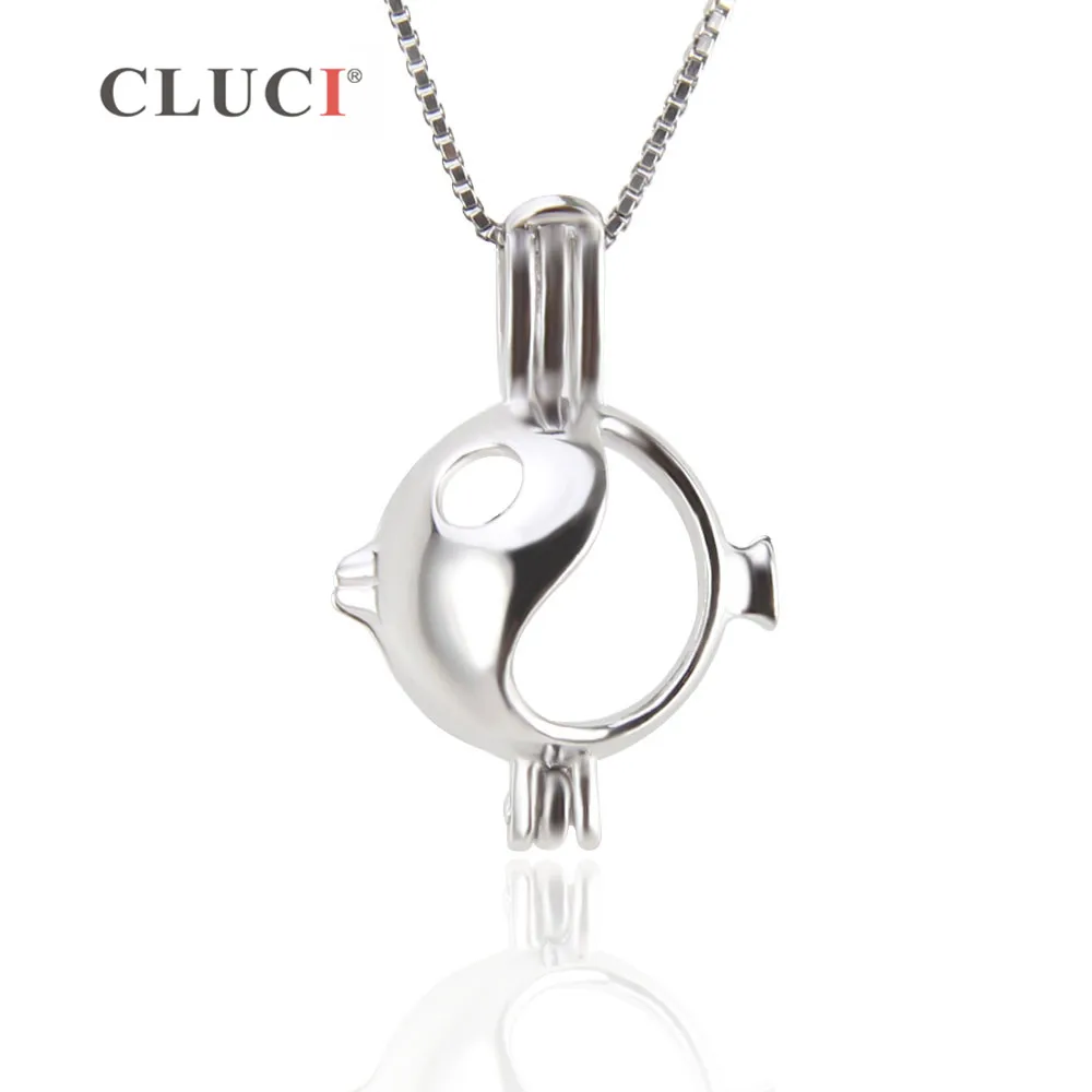 CLUCI 925 Sterling Silver Pendant Chubby Fish Necklace Finding Lovely