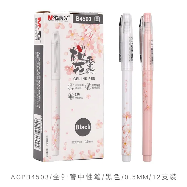 M&G Sakura Pink Cute Kawaii Gel Pen Set Black Gel Ink Pens 0.5mm 0.38mm Retractable for school supplies gelpen stationery roller 12 Pcs Gel Pen 4