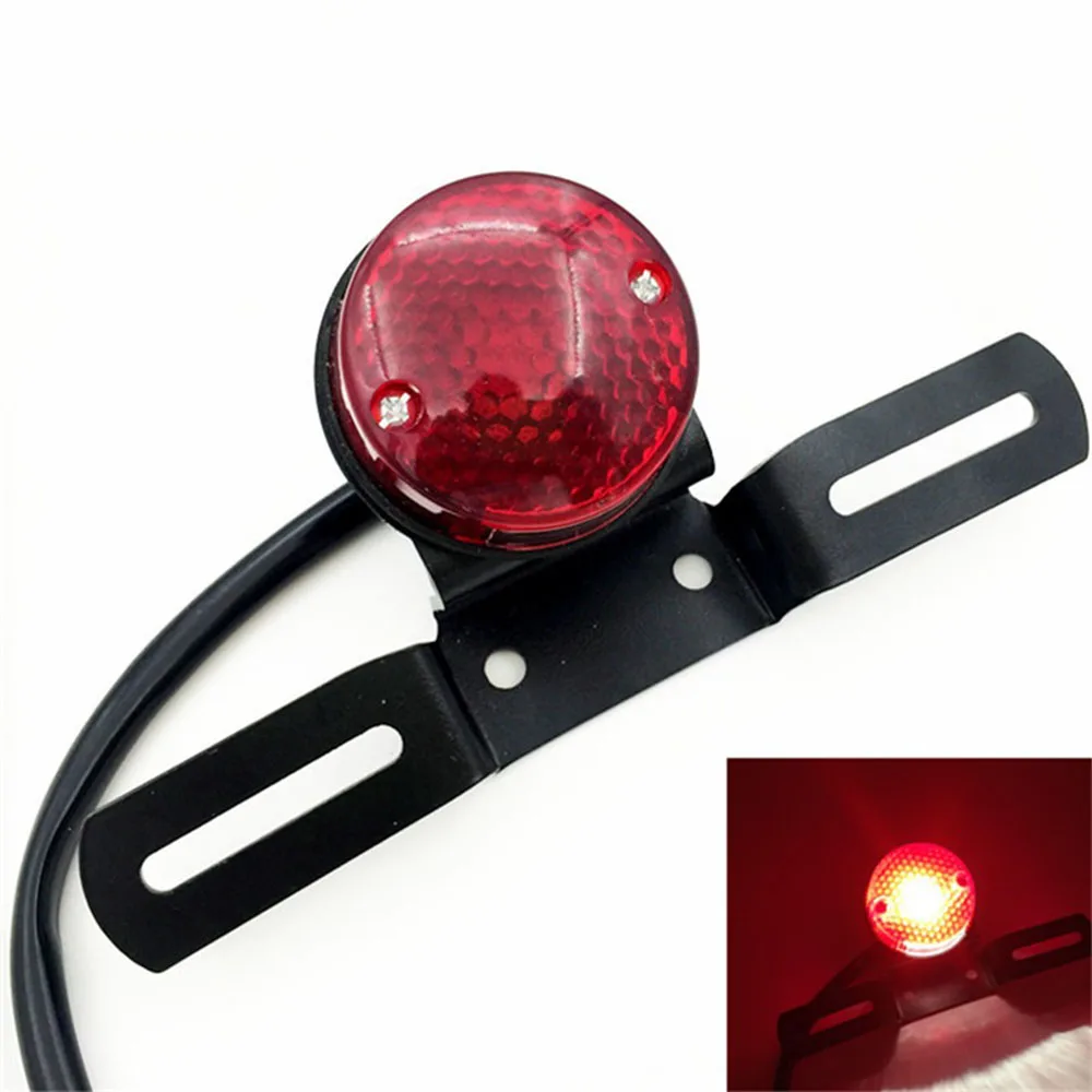 

Universal DC 12V Motorcycle Red Lens LED Tail License Plate Rear Light Round For Chopper Custom Bobber