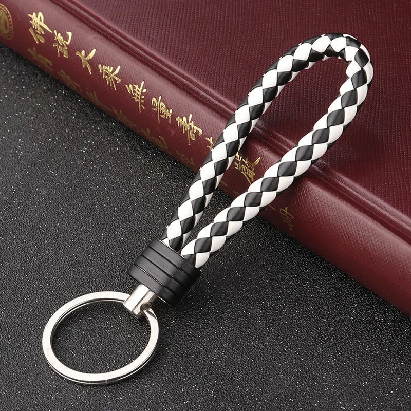 Handmade Knitted Rope Making Leather Rope Keychain for Women Men Rope