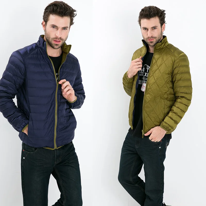 Fall Winter man Duck Down Two Side Wear Jacket Ultra Light Thin Plus Size Winter Jackets