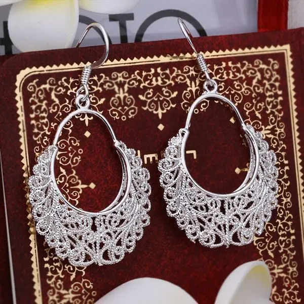 

E328 Hot selling luxury Pretty Silver Plated Earrings For Women Wholesale Free Shipping Charm Christmas Gifts Fashion Jewelry
