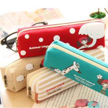 

1 x cute girl canvas pen bag students learn pencil bag estojo escolar Kids Children school supplie stationery Gift pen box