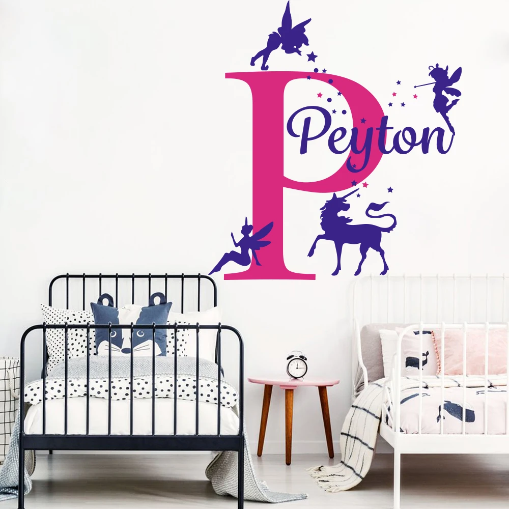 Custom Name Fairy Unicorn Star Wall Decal Girl Room Kids Room Cartoon Personalized Name Fairy Horse Animal Nature Wall Sticker (3)
