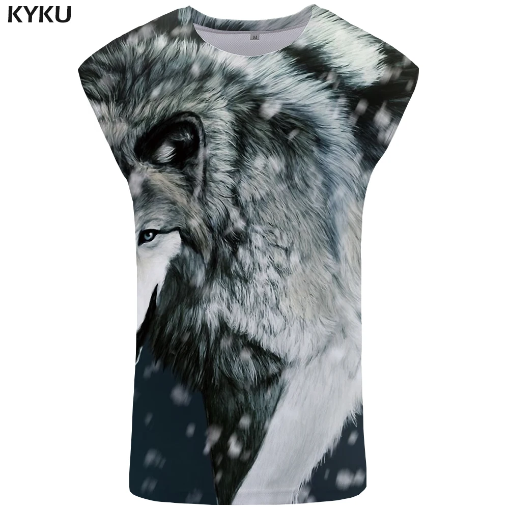KYKU Wolf Tank Top Men Animal Vest Man Undershirt S Xxxxxl Stringer 
