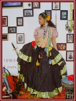 

cotton 4tiered 20yards Ats Gypsy tribal belly dance skirt with border EI22