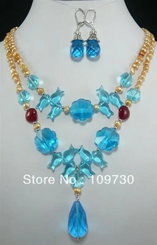 

Jewelry 00268 3 Style 2 Rows Freshwater Pearl Opal Turquoise Pendant Necklace Earring Set can choose (A0513)