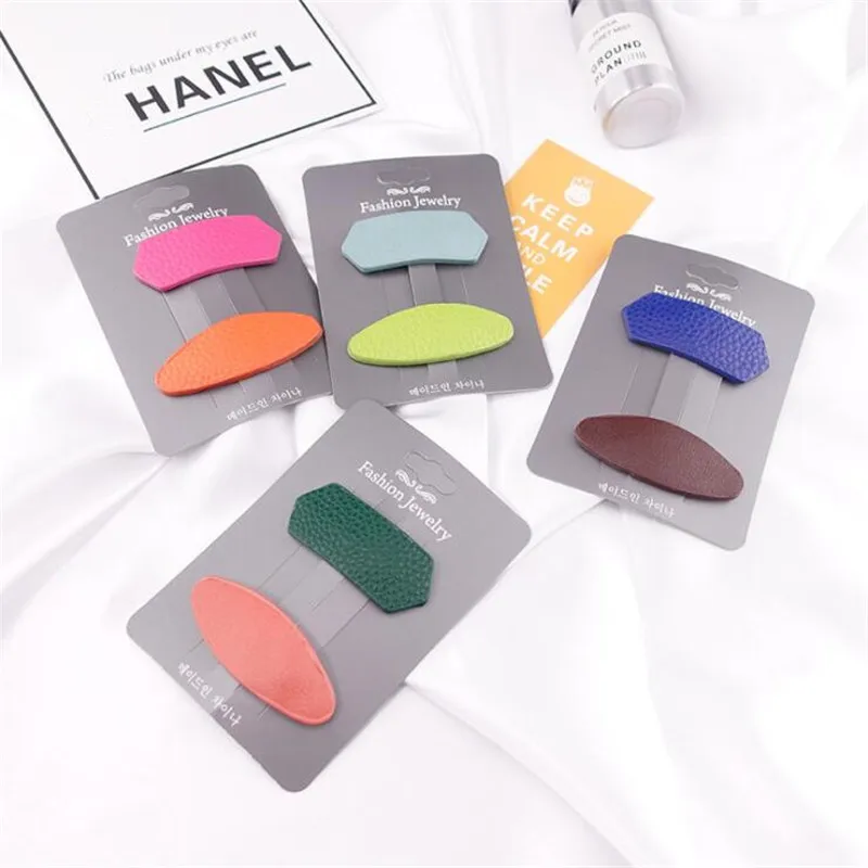 

Fashion Personality PU Leather Hairgrip Children Hair Clips Bobby Pin Accessories For Girls Kids Barrette Hairpin Clip Headdress