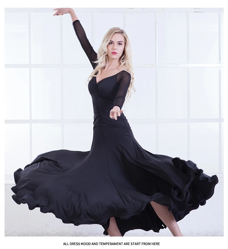 Черное сексуальное платье для бальных танцев, женский костюм для бальных танцев, костюм для соревнований, костюм для фламенко, фокстрот, танго, B-6213