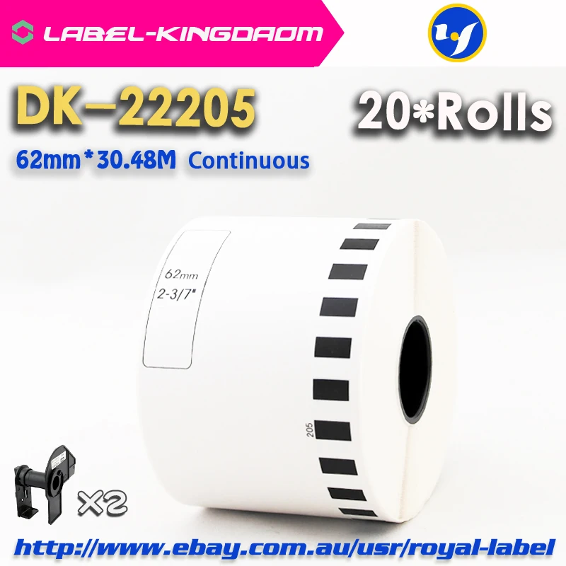 

20 Rolls Generic DK-22205 Label 62mm*30.48M Continuous Compatible for Brother QL-570/700/720 Label Printer DK-2205