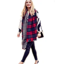 

Women's Warm Oversized Checked Blanket Scarf Double Sided Pashmina Scarves Winter Shawl Wrap Cape Red Plaid Scarf Cape