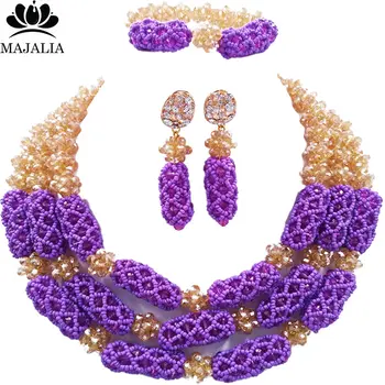 

Majalia Luxury Nigeria Wedding African Beads Jewelry Set Gold ab and Purple Crystal Necklace Bridal Jewelry Sets 1TY005
